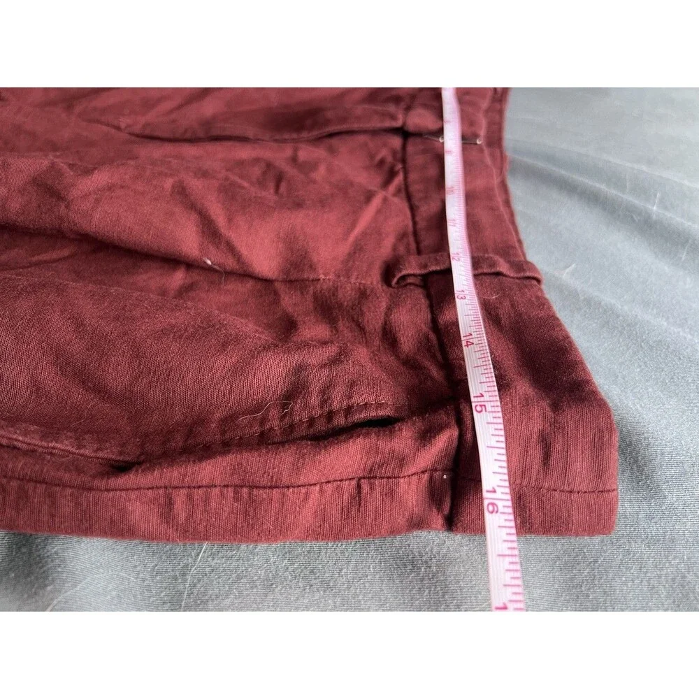 H&M Womens Linen Blend Wide Leg Burgundy Pants Pockets Size 10 Minimalist Chic